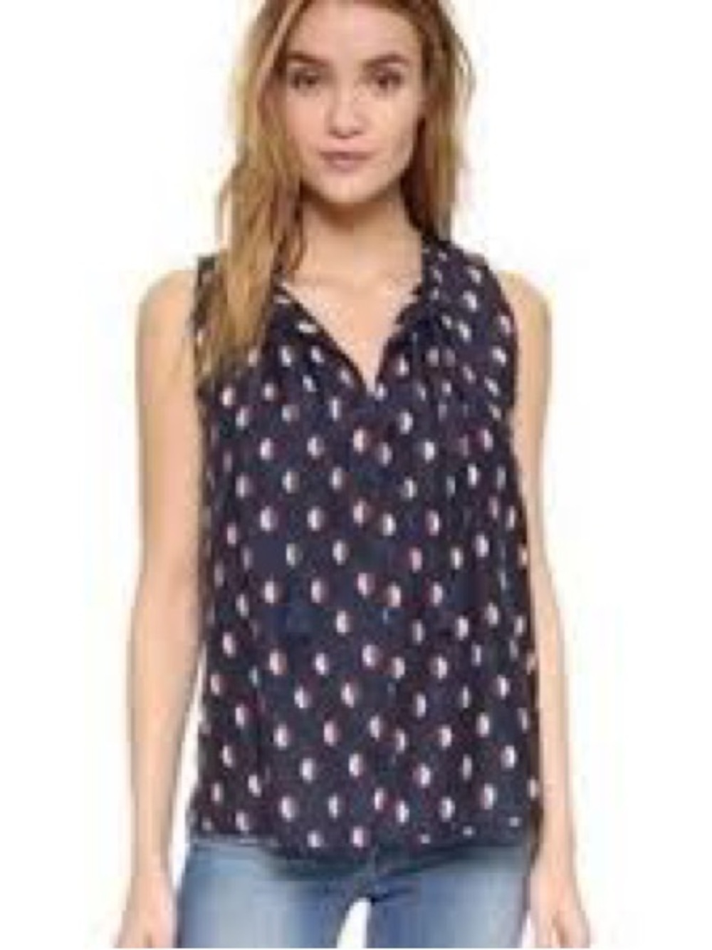 Madewell Navy Sleeveless V-Neck Polka Dot Camisole